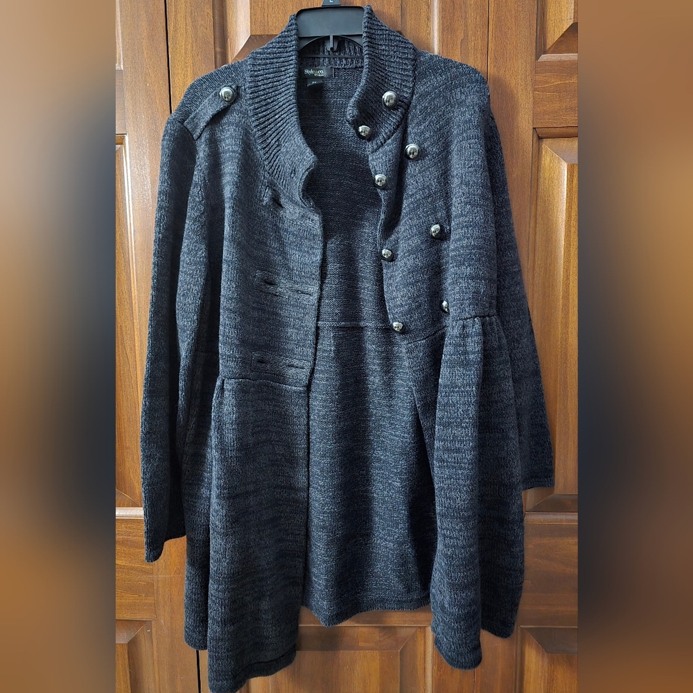 Women's Gray Double-Breasted Sweater Jacket